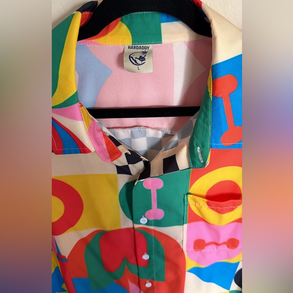 Retro Art Teacher Hawaiian Shirt L Memphis Style Modern Abstract AOP Geometric - Picture 7 of 9